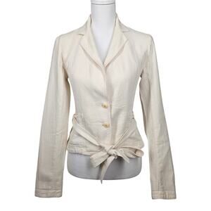 CARTONNIER FOR ANTHROPOLOGIE LINEN BLEND JACKET – SIZE 4 – CREAM – BELT TIE